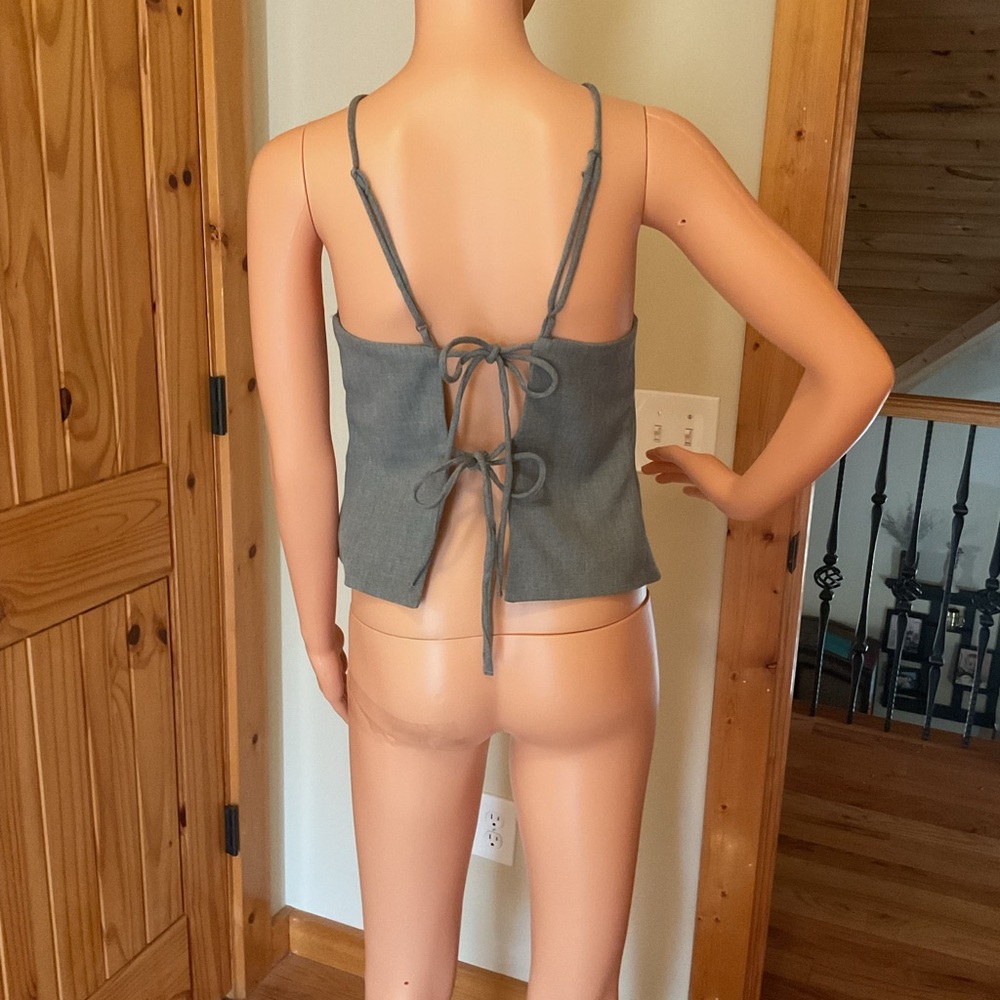 Gray Strappy Back Tie Top